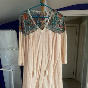 Plus sized loose fitting embroidered bohemian summer tunic dress - 2X
